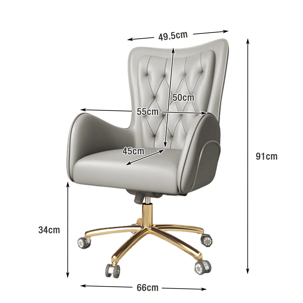 LIVARA Office Chair – Ergonomic Spine-Support Design, Premium Nappa Leather, High-Resilience Foam, Adjustable Height & 360° Swivel - Grey - Image 5