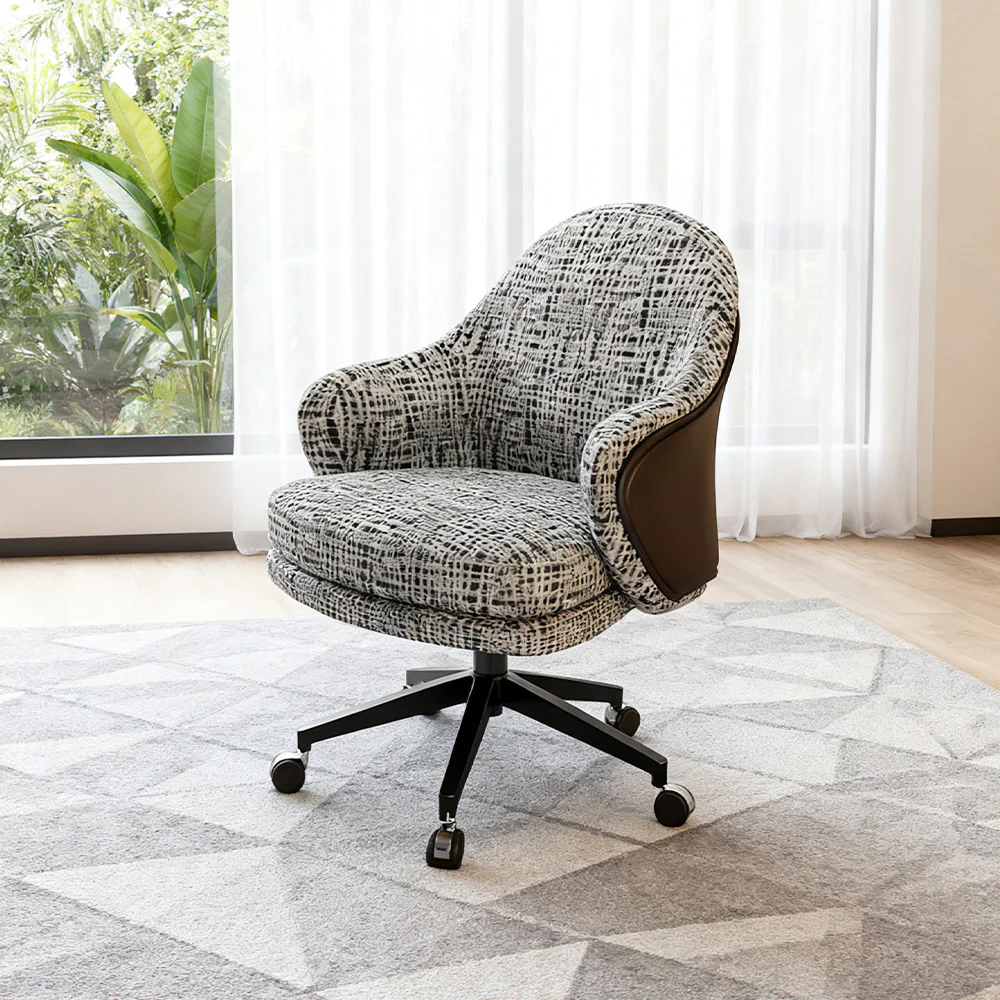 LIVARA Office Chair - Ergonomic Back Support, Nappa Leather & Linen, High-Density Foam, Gas Lift, Wide Seat Design - Image 4