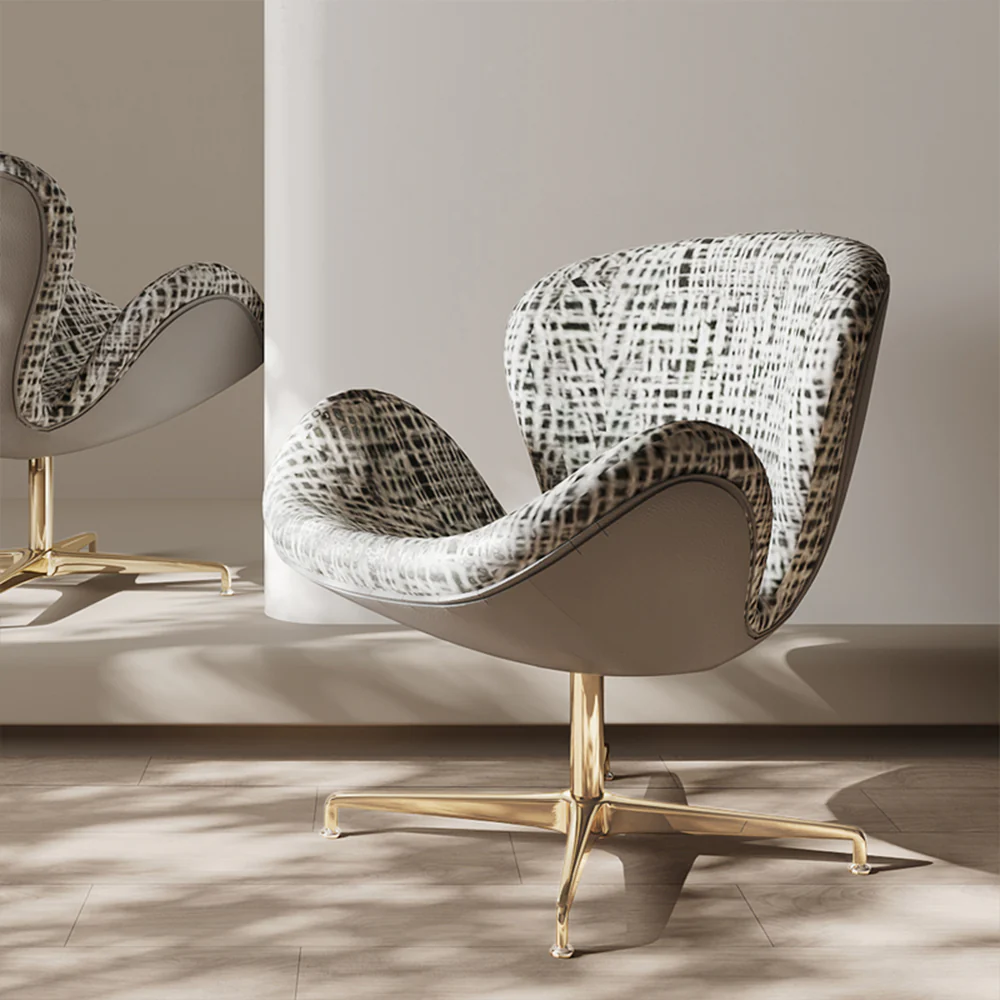 LIVARA Swivel Dining Chair – 360° Auto-Return, Linen Fabric, High-Density Foam, Gas Lift - White and Black - Image 2