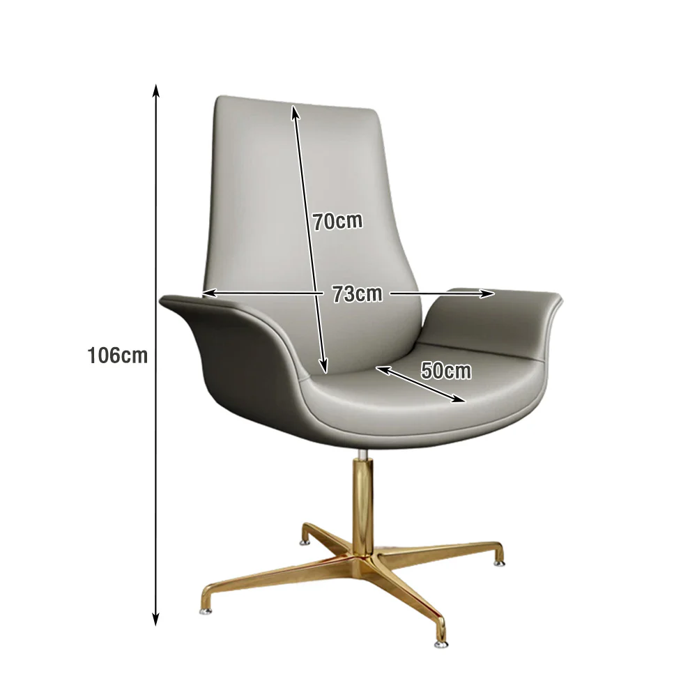 LIVARA Office Chair – Ergonomic Wide Backrest, Nappa Leather, High-Density Foam, Fixed Armrests, Gas Lift & 360° Swivel - Grey - Image 5