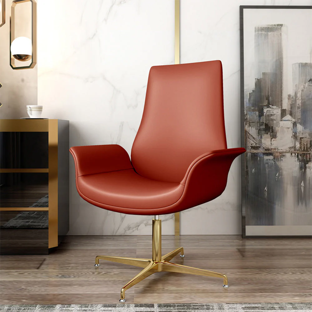 LIVARA Office Chair – Ergonomic Wide Backrest, Nappa Leather, High-Density Foam, Fixed Armrests, Gas Lift & 360° Swivel - Red - Image 2