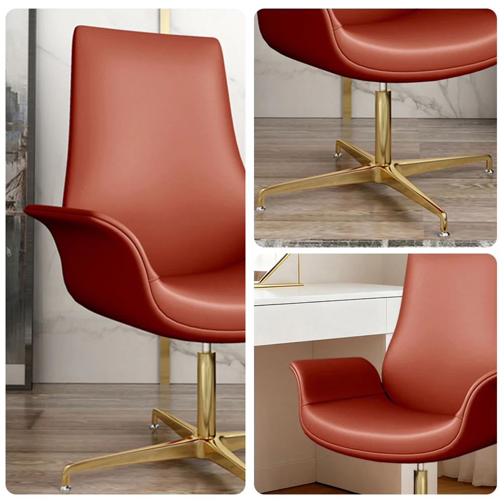 LIVARA Office Chair – Ergonomic Wide Backrest, Nappa Leather, High-Density Foam, Fixed Armrests, Gas Lift & 360° Swivel - Red - Image 3