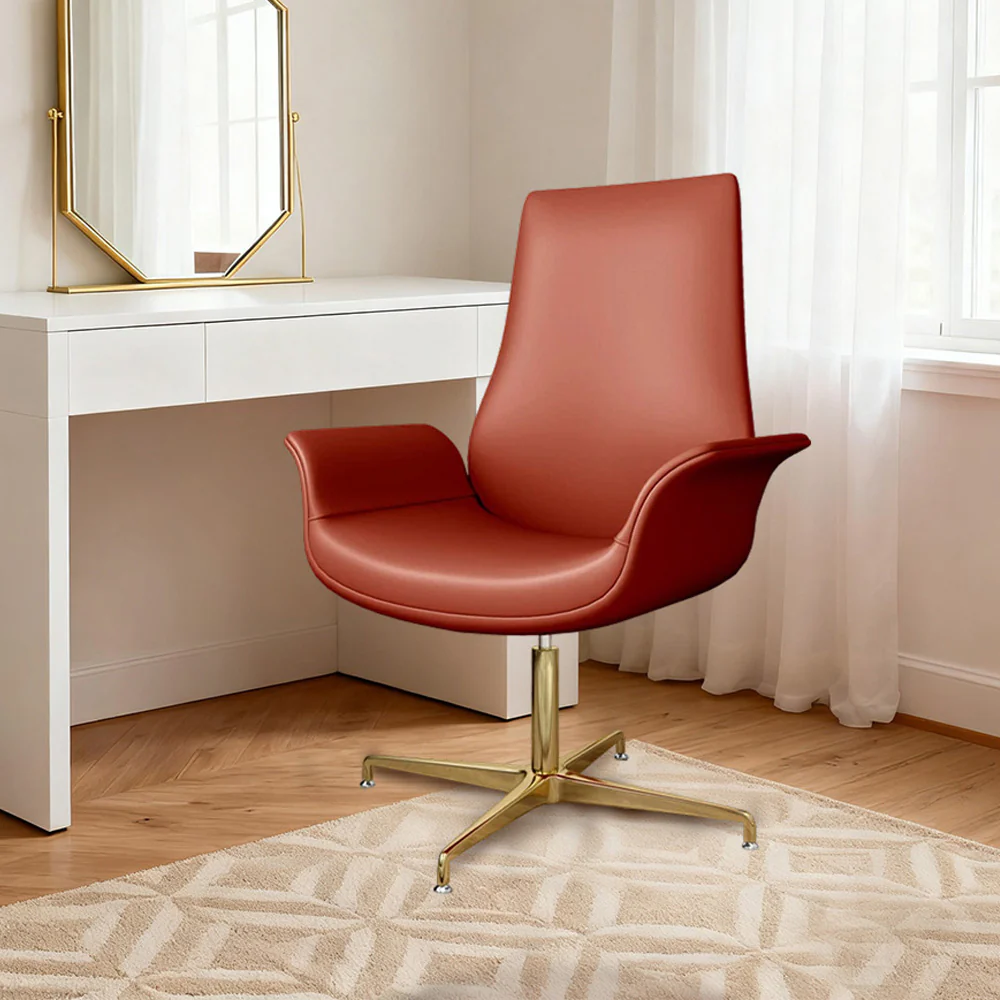 LIVARA Office Chair – Ergonomic Wide Backrest, Nappa Leather, High-Density Foam, Fixed Armrests, Gas Lift & 360° Swivel - Red - Image 4