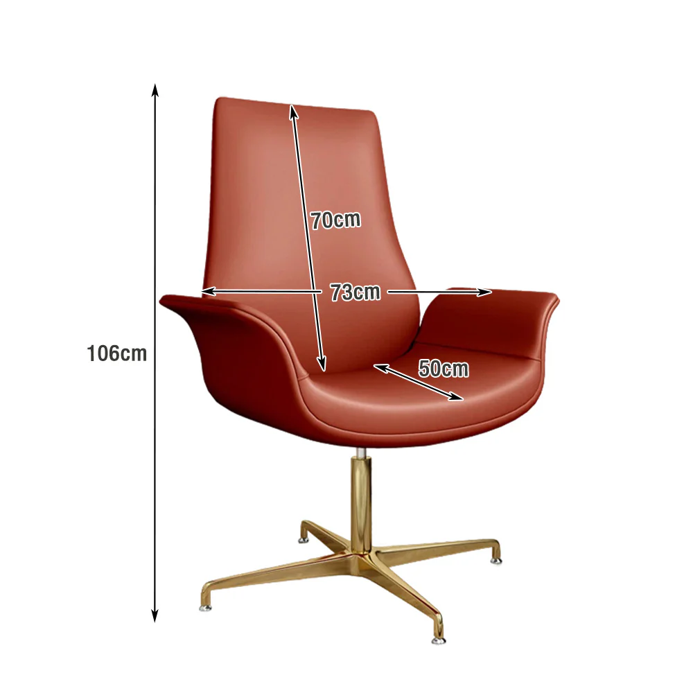 LIVARA Office Chair – Ergonomic Wide Backrest, Nappa Leather, High-Density Foam, Fixed Armrests, Gas Lift & 360° Swivel - Red - Image 5