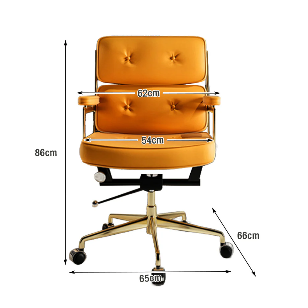 LIVARA Office Chair Tufted Backrest & Arm Support, Nappa Leather, High-Density Foam, Gas Lift & 360° Swivel - Yellow - Image 5