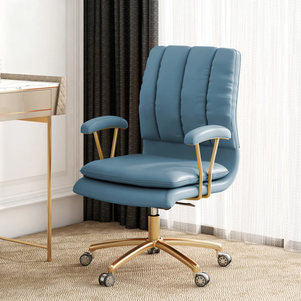 LIVARA Office Chair Microfiber Leather, High-Density Foam, 360° Swivel & Adjustable Height, Stainless Steel Base - Blue - Image 2