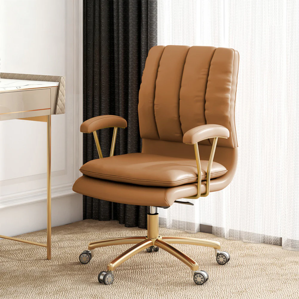 LIVARA Office Chair Microfiber Leather, High-Density Foam, 360° Swivel & Adjustable Height, Stainless Steel Base - Khaki - Image 2