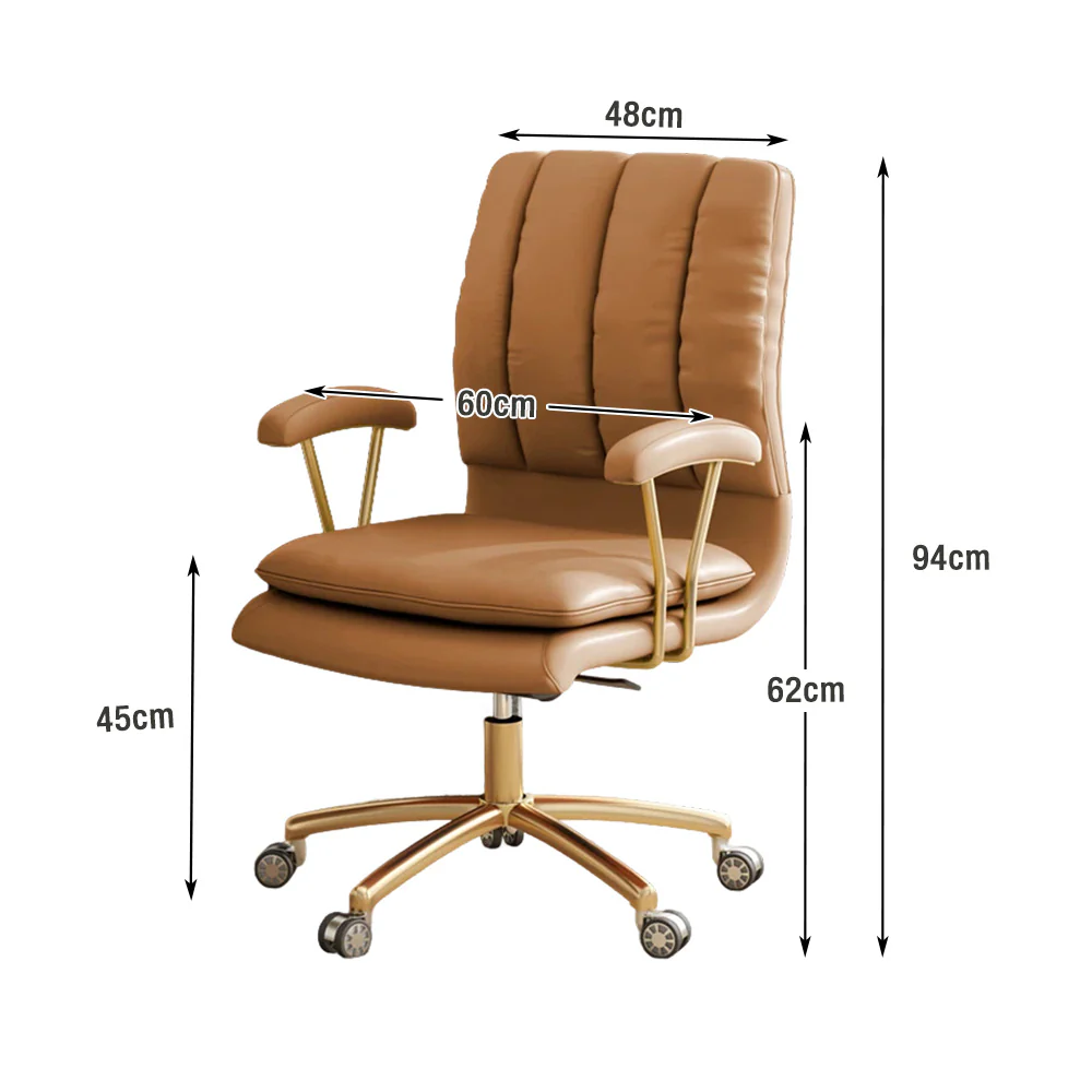 LIVARA Office Chair Microfiber Leather, High-Density Foam, 360° Swivel & Adjustable Height, Stainless Steel Base - Khaki - Image 5