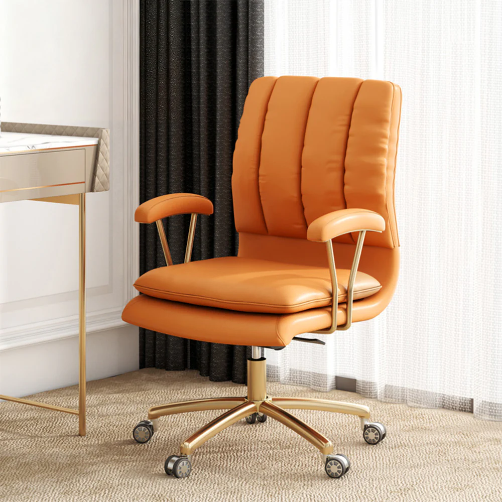 LIVARA Office Chair Microfiber Leather, High-Density Foam, 360° Swivel & Adjustable Height, Stainless Steel Base - Orange - Image 2