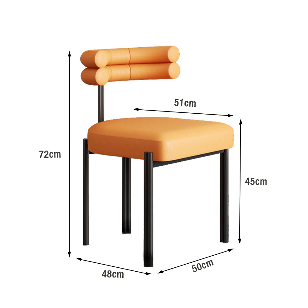 LIVARA Dining Chair Semi-Enclosed Design, Nappa Leather & Fabric, High-Density Foam, Carbon Steel Frame - Orange - Image 5