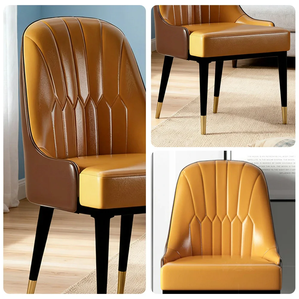 LIVARA Dining Chair – Premium Faux Leather Upholstery, Ergonomic Vertical-Stitched Backrest, High-Density Cushion, Sturdy Metal Legs with Gold-Tipped Design - Orange - Image 3