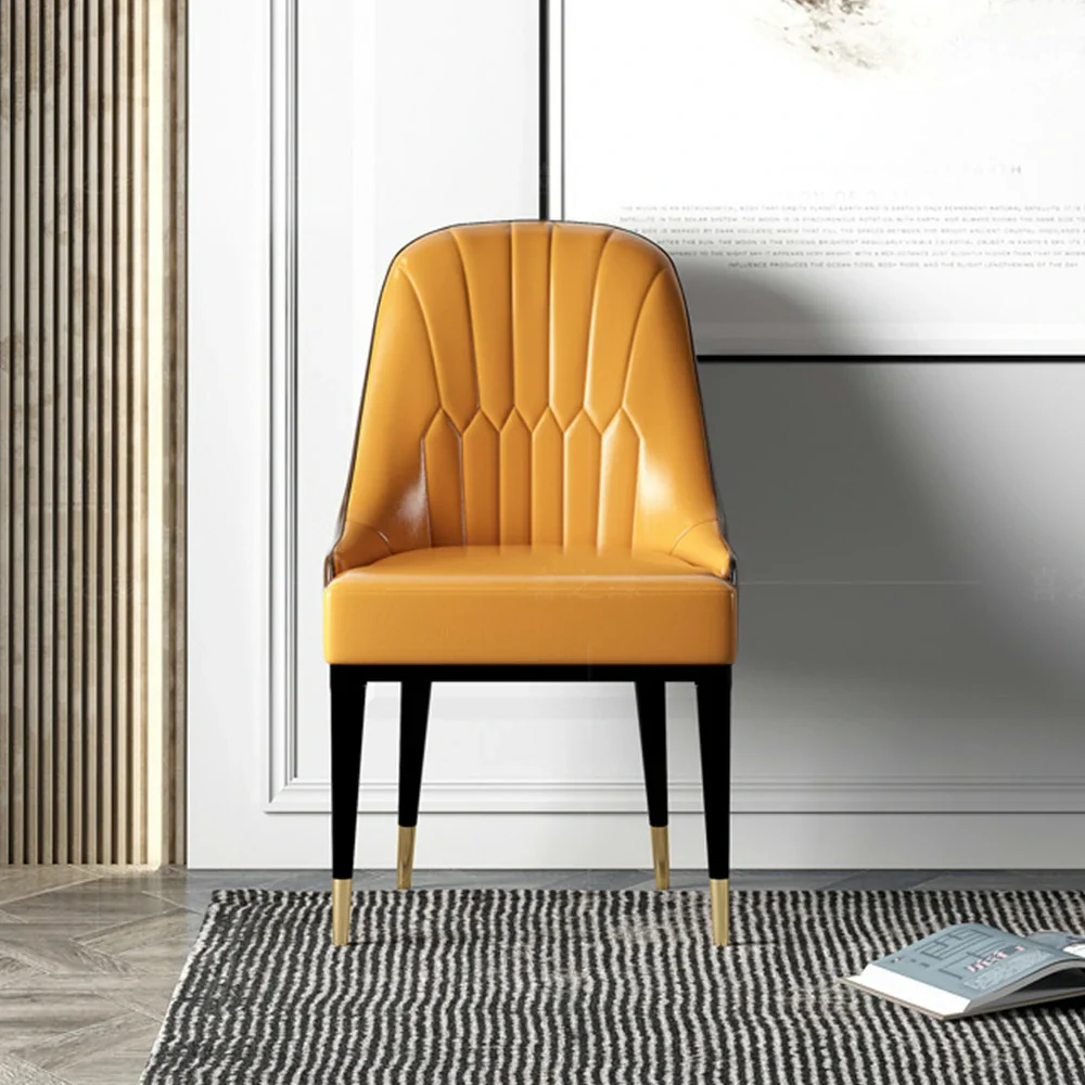 LIVARA Dining Chair – Premium Faux Leather Upholstery, Ergonomic Vertical-Stitched Backrest, High-Density Cushion, Sturdy Metal Legs with Gold-Tipped Design - Orange - Image 4