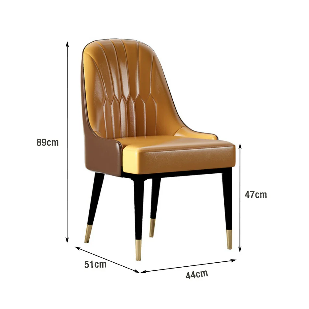LIVARA Dining Chair – Premium Faux Leather Upholstery, Ergonomic Vertical-Stitched Backrest, High-Density Cushion, Sturdy Metal Legs with Gold-Tipped Design - Orange - Image 5