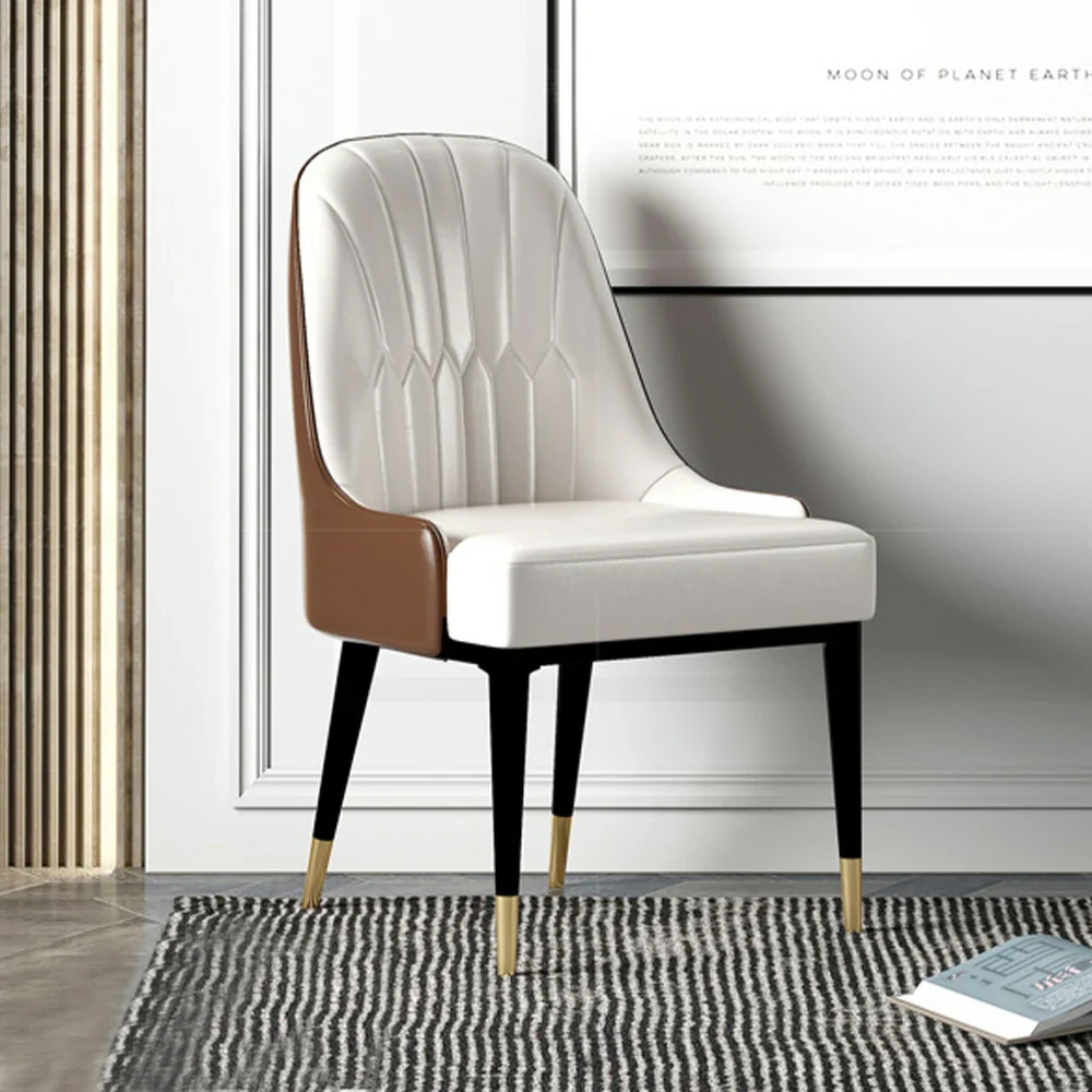 LIVARA Dining Chair – Premium Faux Leather Upholstery, Ergonomic Vertical-Stitched Backrest, High-Density Cushion, Sturdy Metal Legs with Gold-Tipped Design - White - Image 2
