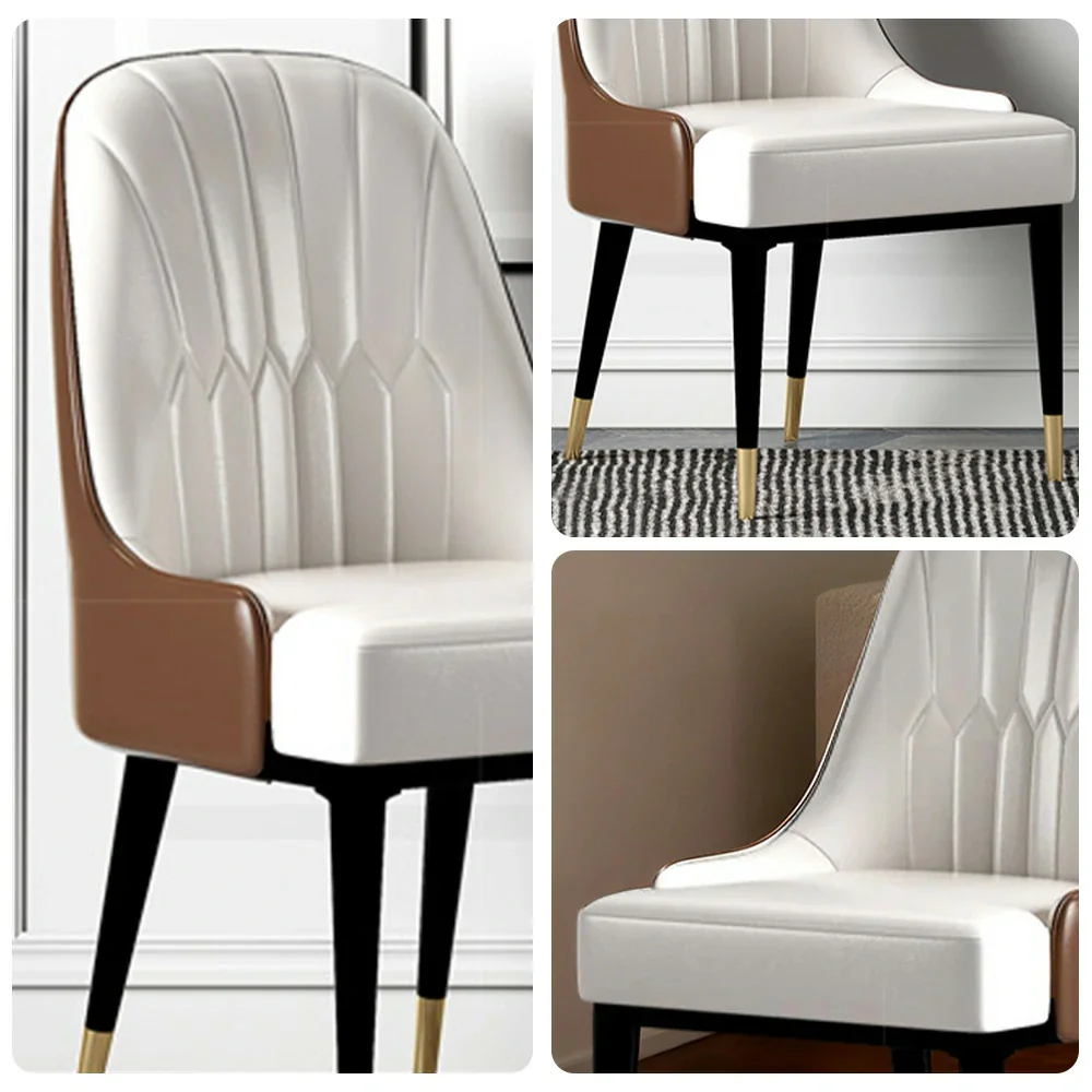 LIVARA Dining Chair – Premium Faux Leather Upholstery, Ergonomic Vertical-Stitched Backrest, High-Density Cushion, Sturdy Metal Legs with Gold-Tipped Design - White - Image 3