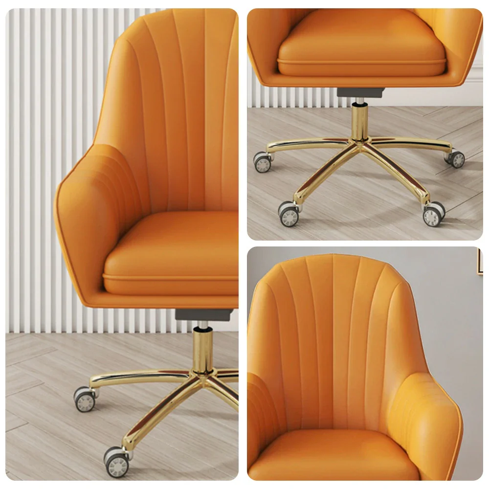 LIVARA Ergonomic Office Chair – Premium Faux Leather Upholstery, Comfortable High-Density Cushion, Stylish Plywood Backrest, 360° Swivel Base with Smooth Wheels - Orange - Image 3