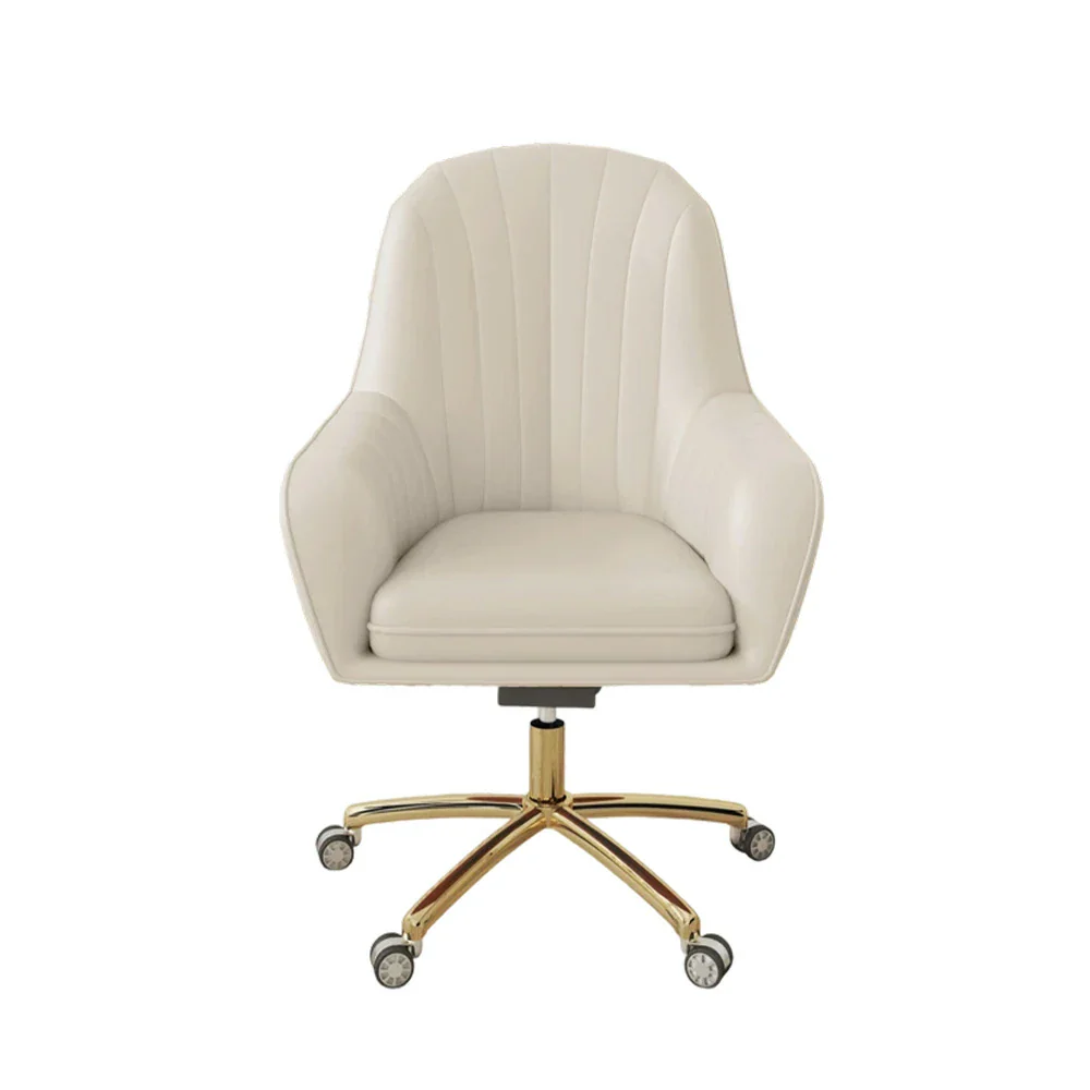 LIVARA Ergonomic Office Chair – Premium Faux Leather Upholstery, Comfortable High-Density Cushion, Stylish Plywood Backrest, 360° Swivel Base with Smooth Wheels - White