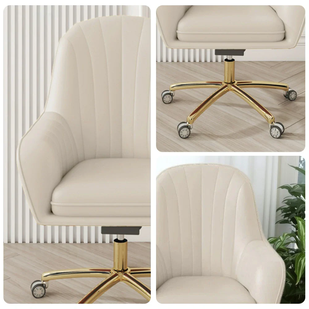 LIVARA Ergonomic Office Chair – Premium Faux Leather Upholstery, Comfortable High-Density Cushion, Stylish Plywood Backrest, 360° Swivel Base with Smooth Wheels - White - Image 3