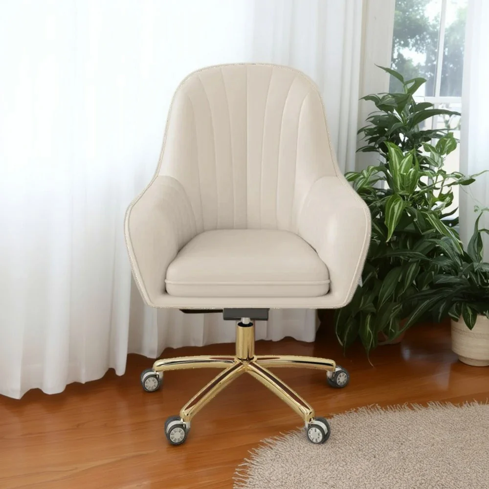 LIVARA Ergonomic Office Chair – Premium Faux Leather Upholstery, Comfortable High-Density Cushion, Stylish Plywood Backrest, 360° Swivel Base with Smooth Wheels - White - Image 4
