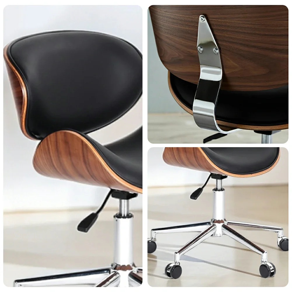 LIVARA Accent Office Chair – Premium Faux Leather Upholstery, Ergonomic Curved Backrest, Plywood Shell Design, High-Density Cushion, 360° Swivel Base with Smooth Wheels - Black - Image 3