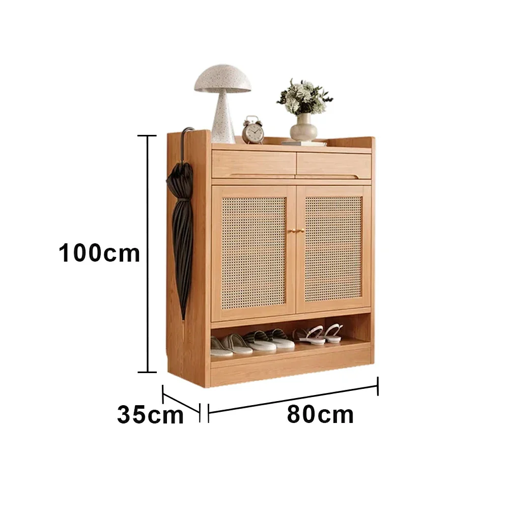 LIVARA 80cm Freestanding Shoe Cabinet with PVC Woven Doors - Breathable Moisture-Resistant Design, Spacious Multi-Tier Storage, Copper Handles - Image 5