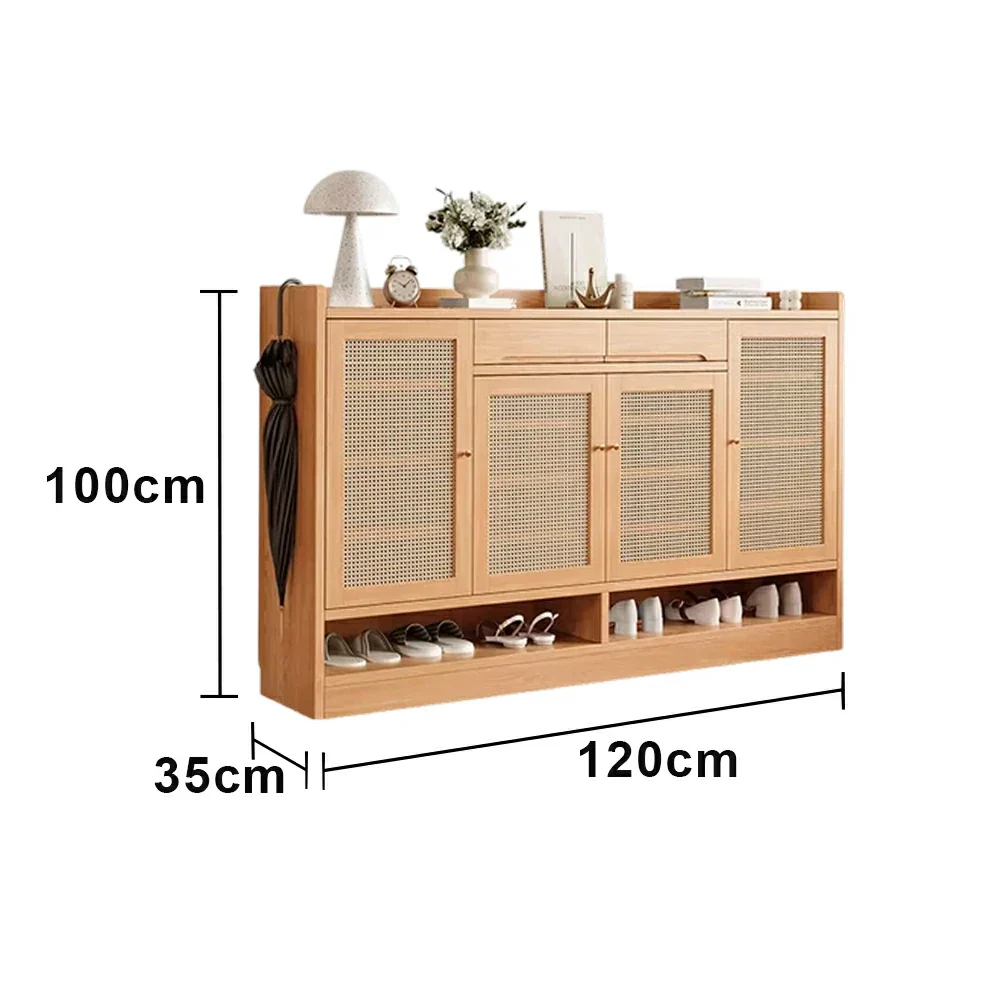 LIVARA 120/140cm Freestanding Shoe Cabinet with PVC Woven Doors - Breathable Moisture-Resistant Design, Spacious Multi-Tier Storage, Copper Handles - Image 5