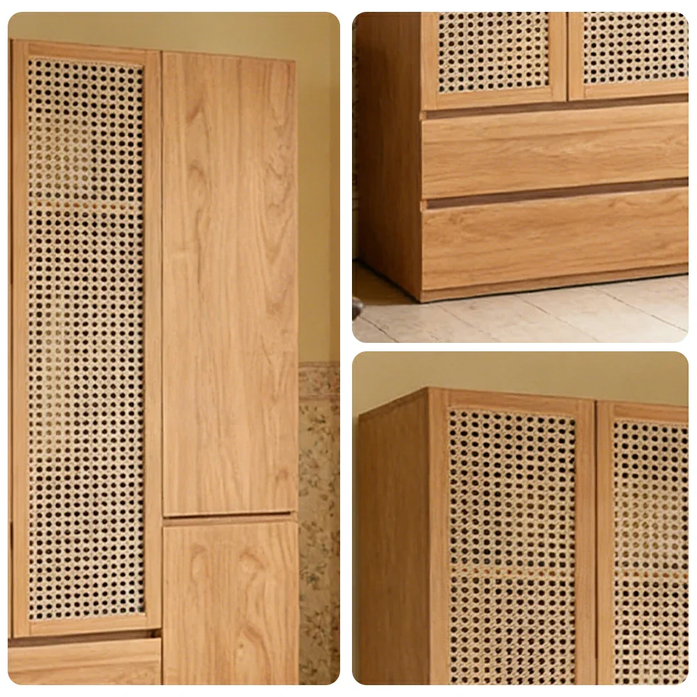 LIVARA 120cm Rattan Storage Cabinet - Multi-Zone Wardrobe Design with Solid Finnish Pine Wood, Breathable PVC Doors & Spacious Drawers - Image 3