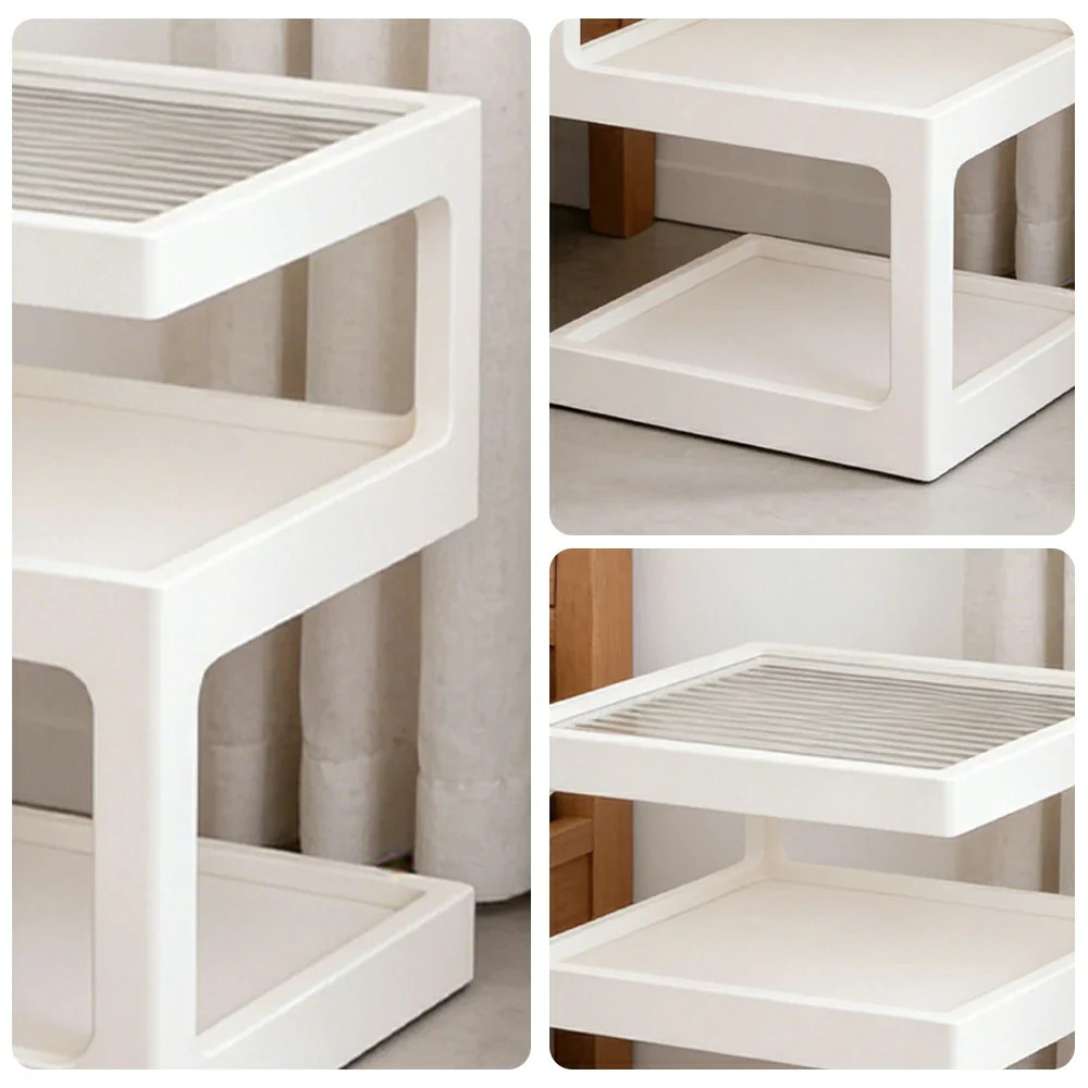 LIVARA 40/45cm Bedside Table - 3-Tier Open Storage with Solid Wood Frame, Tempered Glass Top & Compact Space-Saving Design - White - Image 3