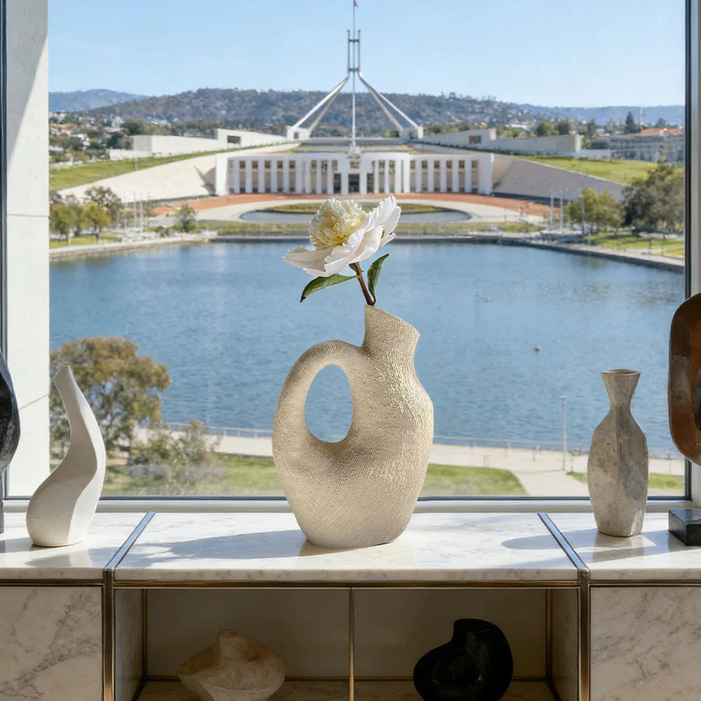 LIVARA Sunward Ceramic Vase Sculptural Handcrafted Stone-Like Matte Texture Artistic Decor for Modern Interiors - White - Image 2