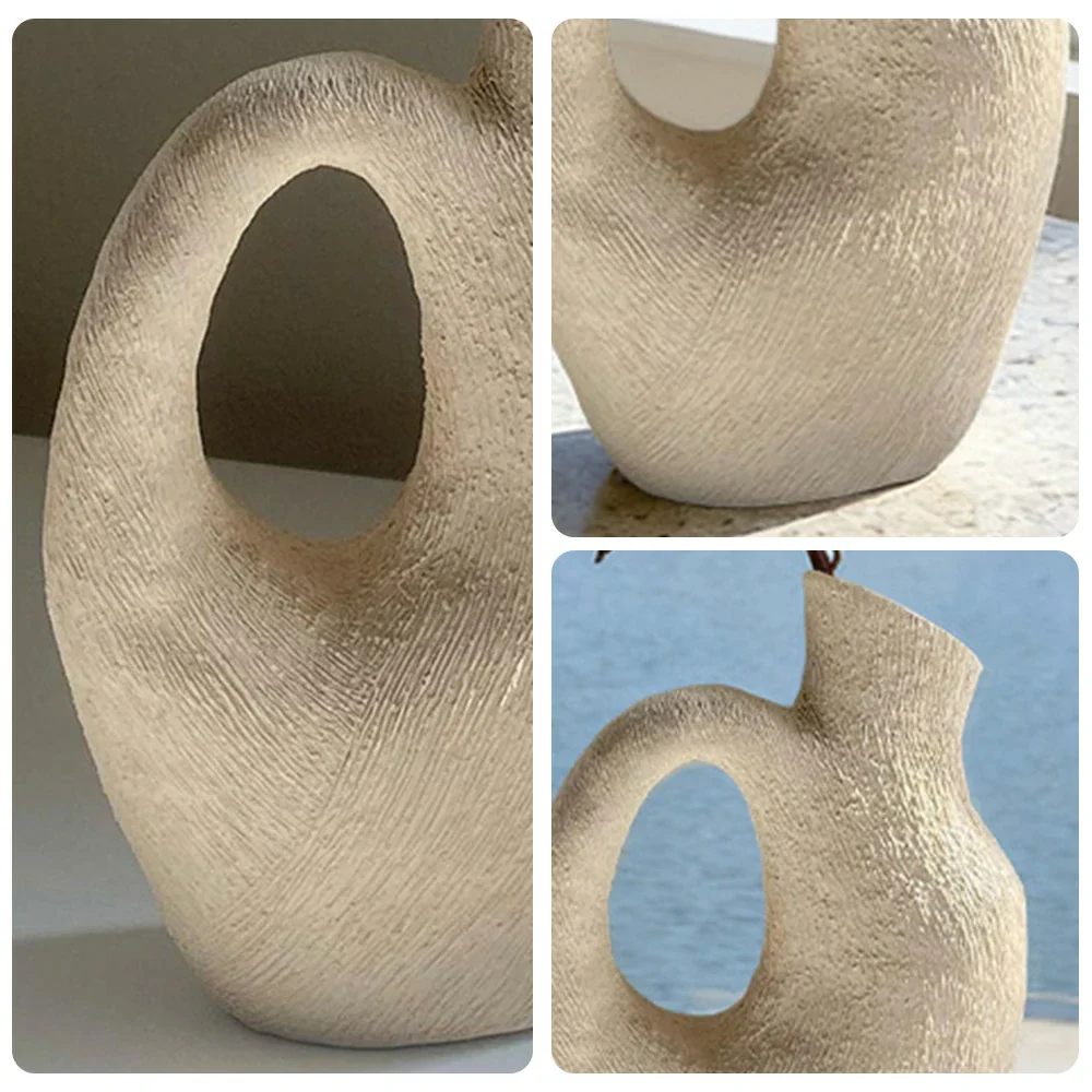 LIVARA Sunward Ceramic Vase Sculptural Handcrafted Stone-Like Matte Texture Artistic Decor for Modern Interiors - White - Image 3