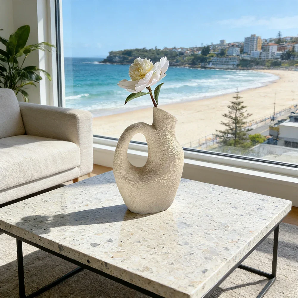 LIVARA Sunward Ceramic Vase Sculptural Handcrafted Stone-Like Matte Texture Artistic Decor for Modern Interiors - White - Image 4