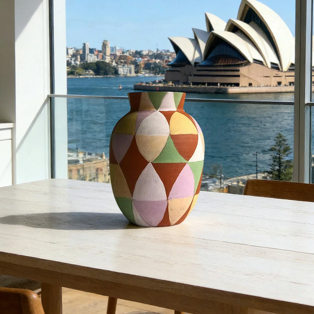 LIVARA Radiant Bloom Ceramic Vase Sculptural Geometric Pattern Handcrafted Matte Finish Artistic Accent for Modern Interiors - Multicolor - Image 3