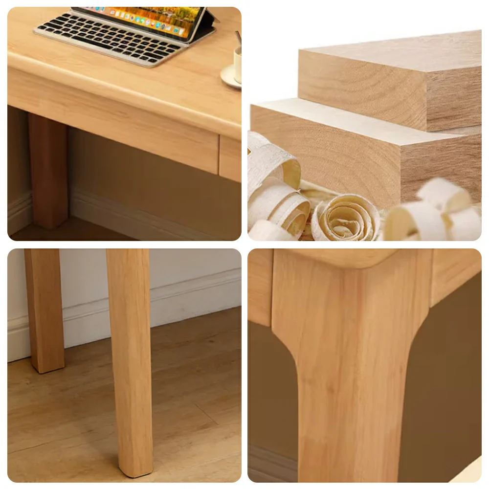 LIVARA Solid Wood Study Desk - 60/80/100cm Compact Writing Table with Drawers, Sturdy Design for Home Office & Bedroom - Natural Wood - Image 3