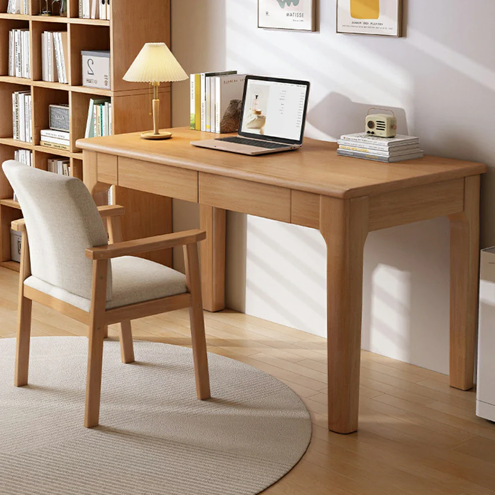 LIVARA Solid Wood Study Desk - 60/80/100cm Compact Writing Table with Drawers, Sturdy Design for Home Office & Bedroom - Natural Wood - Image 4