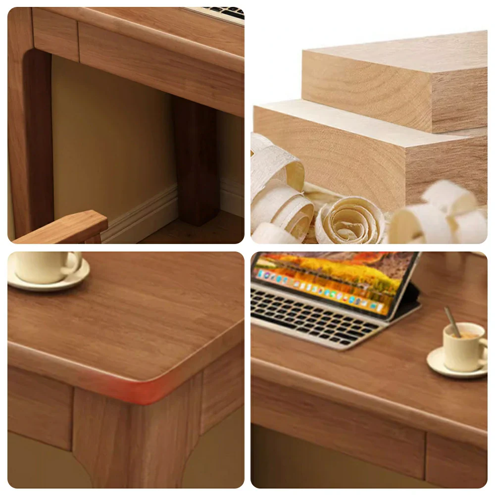 LIVARA Solid Wood Study Desk - 60/80/100cm Compact Writing Table with Drawers, Sturdy Design for Home Office & Bedroom - Walnut - Image 3