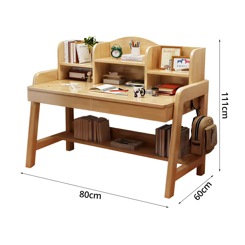 LIVARA Adjustable Solid Wood Study Desk - 80/100/120cm Height Adjustable Learning Table with Storage Shelf for Kids & Teens - Natural Wood - Image 5