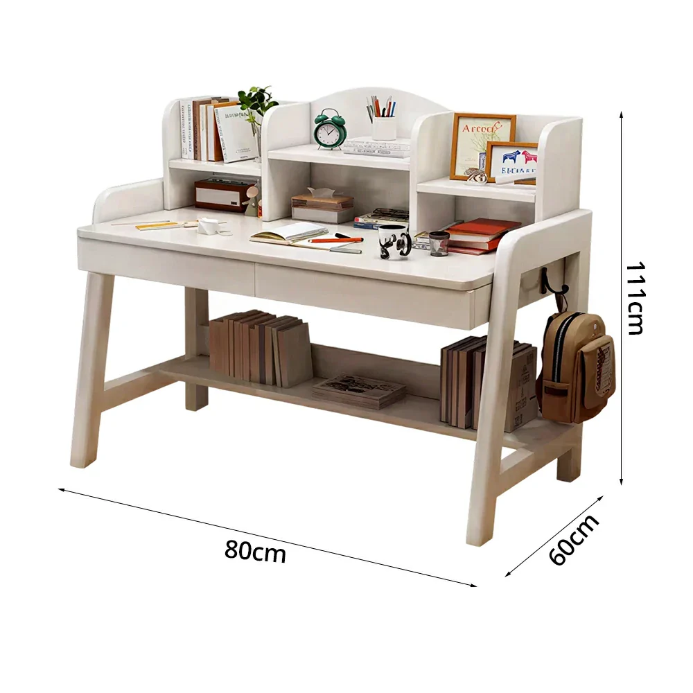 LIVARA Adjustable Solid Wood Study Desk - 80/100/120cm Height Adjustable Learning Table with Storage Shelf for Kids & Teens - White - Image 5