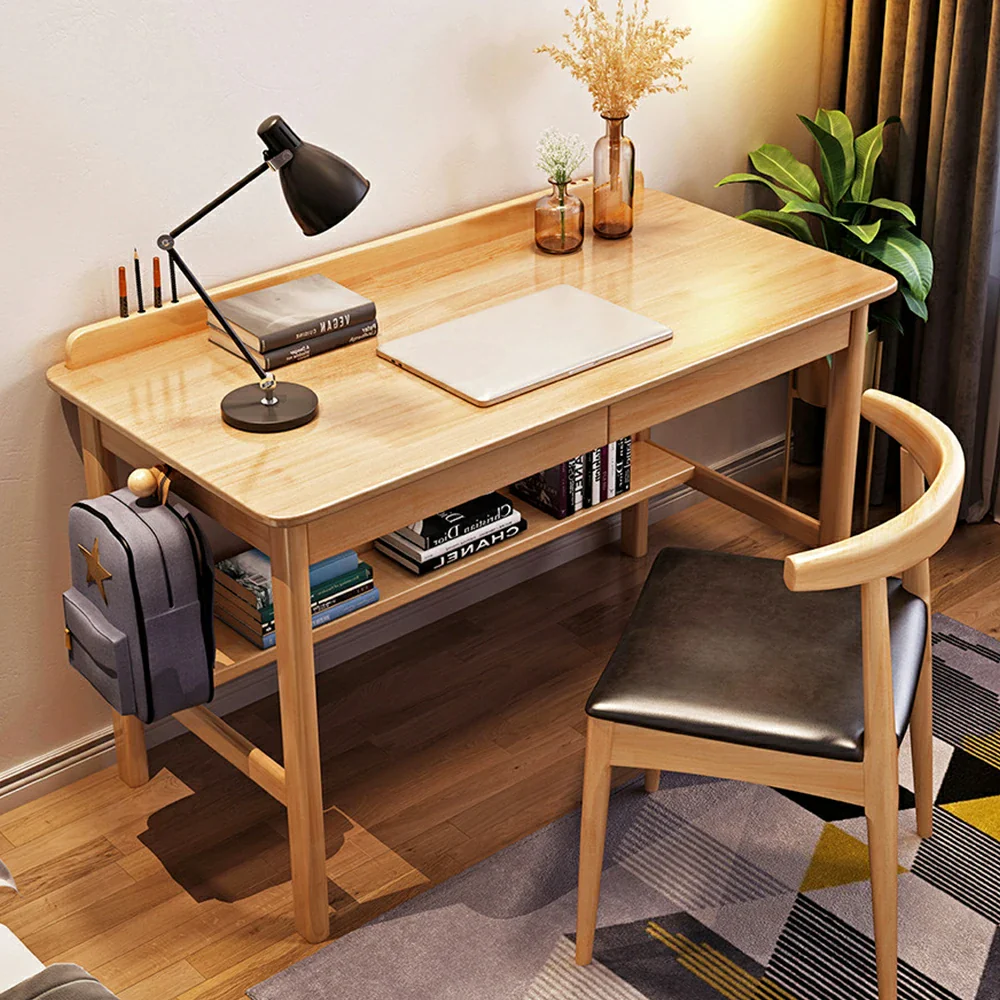 LIVARA Solid Wood Study Desk - 90/100/120cm Computer Table with Keyboard Tray, Durable Hardwood Construction for Home & Office - Wood - Image 2
