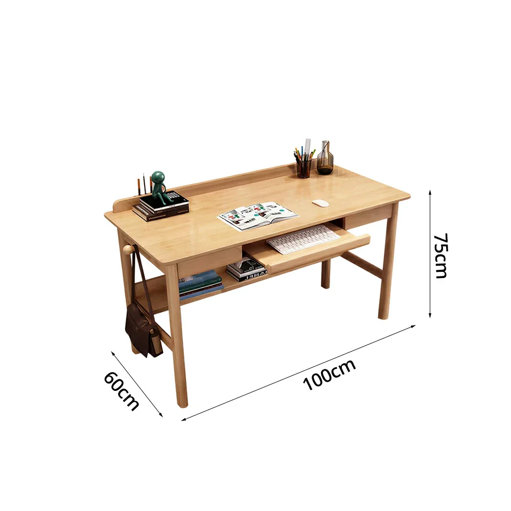 LIVARA Solid Wood Study Desk - 90/100/120cm Computer Table with Keyboard Tray, Durable Hardwood Construction for Home & Office - Wood - Image 6