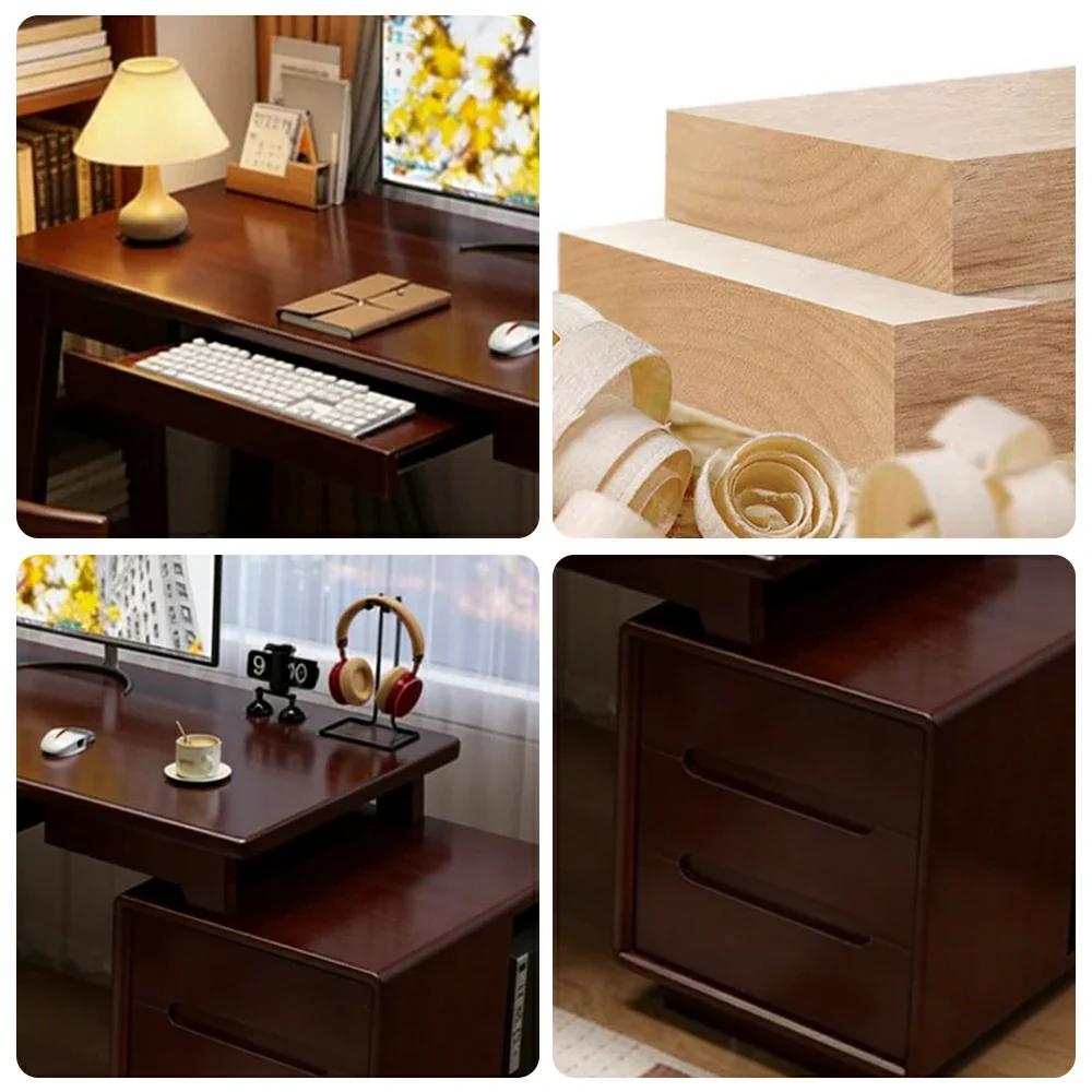 LIVARA Solid Wood Study Desk - 100/120/140cm Computer Table with Extendable Storage Cabinet & Hidden Keyboard Tray for Home Office - Walnut - Image 3