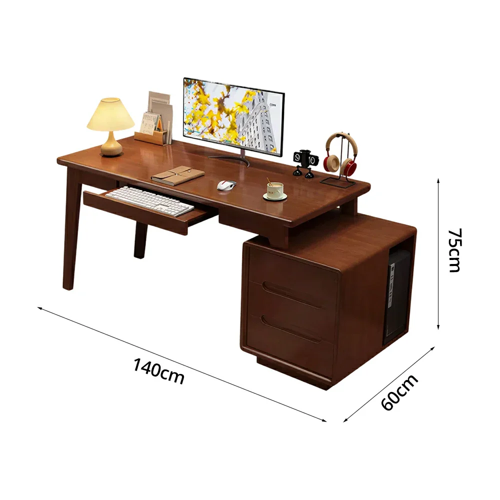 LIVARA Solid Wood Study Desk - 100/120/140cm Computer Table with Extendable Storage Cabinet & Hidden Keyboard Tray for Home Office - Walnut - Image 7