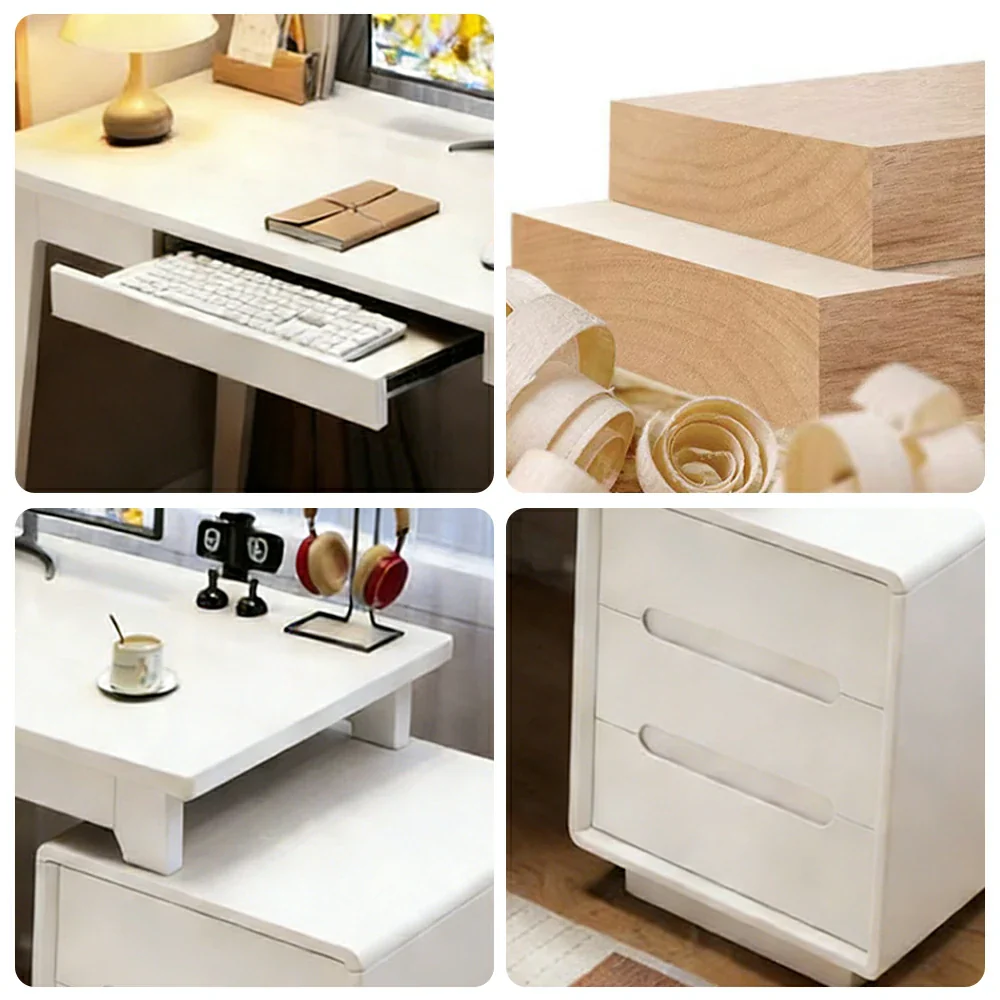 LIVARA Solid Wood Study Desk - 100/120/140cm Computer Table with Extendable Storage Cabinet & Hidden Keyboard Tray for Home Office - White - Image 3