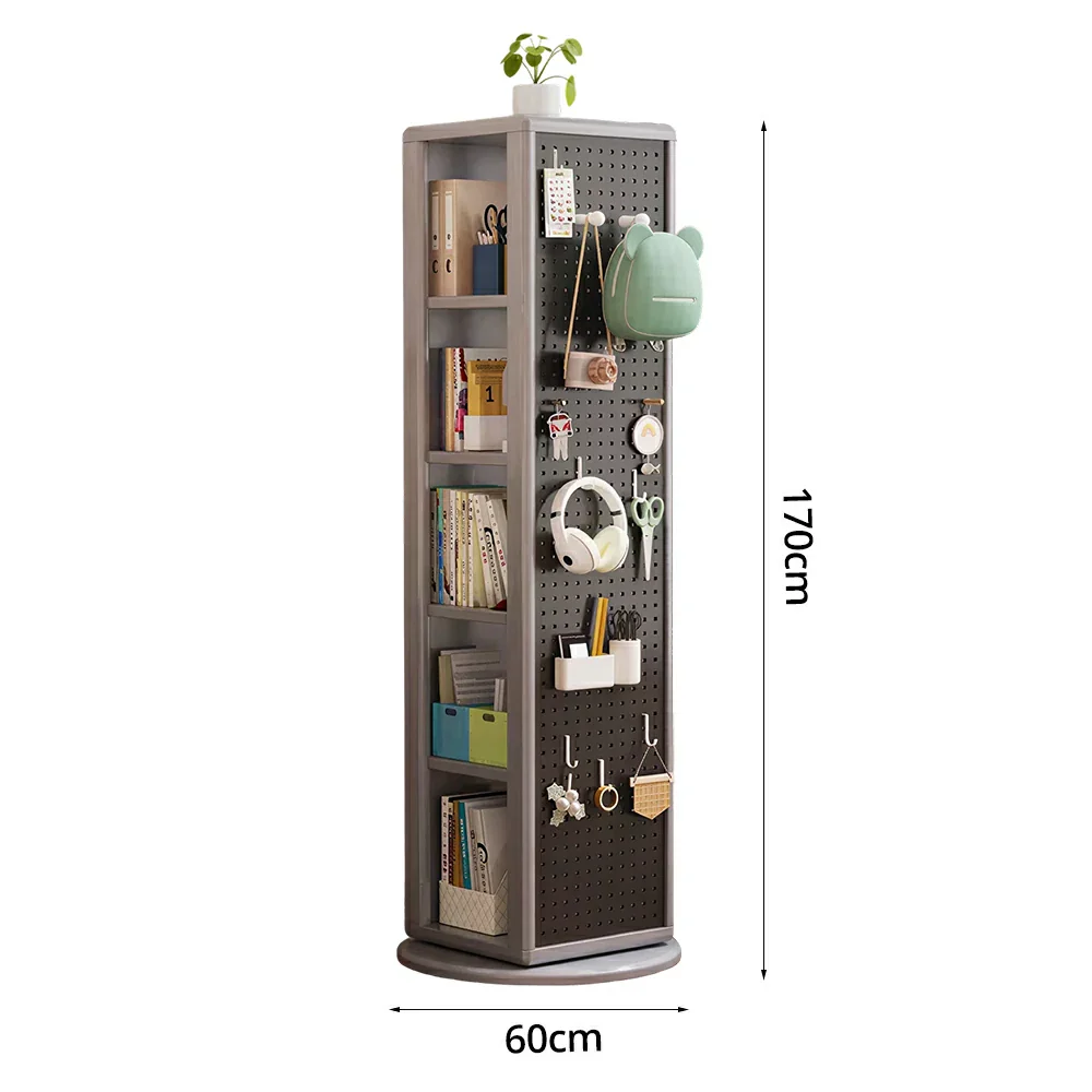 LIVARA Rotating Solid Wood Dressing Mirror & Bookshelf - Three Sixty Swivel Full-Length Mirror with Storage Shelves & Pegboard for Kids Room - Grey - Image 5