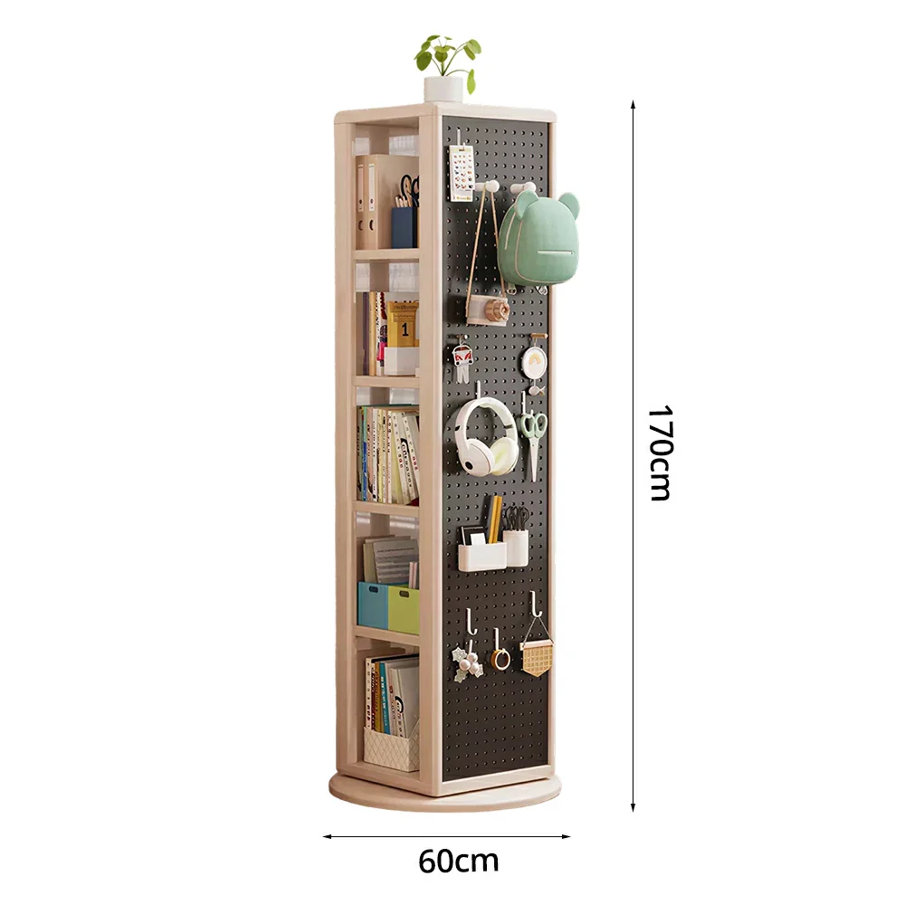 LIVARA Rotating Solid Wood Dressing Mirror & Bookshelf - Three Sixty Swivel Full-Length Mirror with Storage Shelves & Pegboard for Kids Room - White - Image 5
