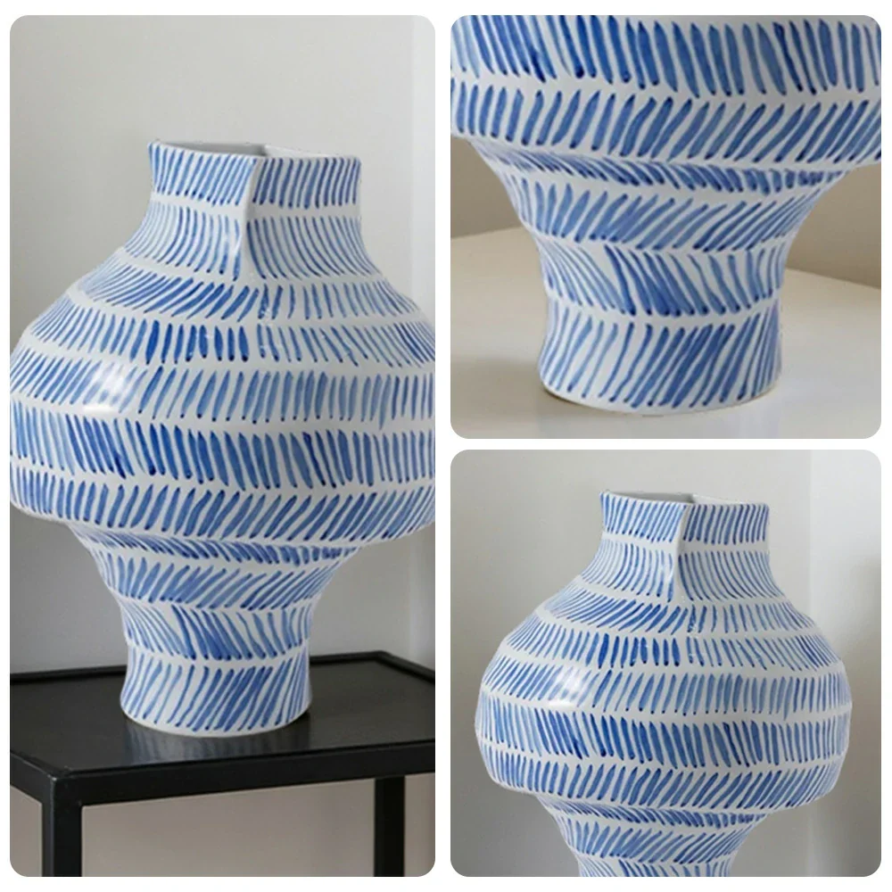 LIVARA Ceramic Vase Ornament Vintage Blue-and-White Aesthetic Decorative Display Matte Ceramic Handcrafted Textured Finish - Image 3