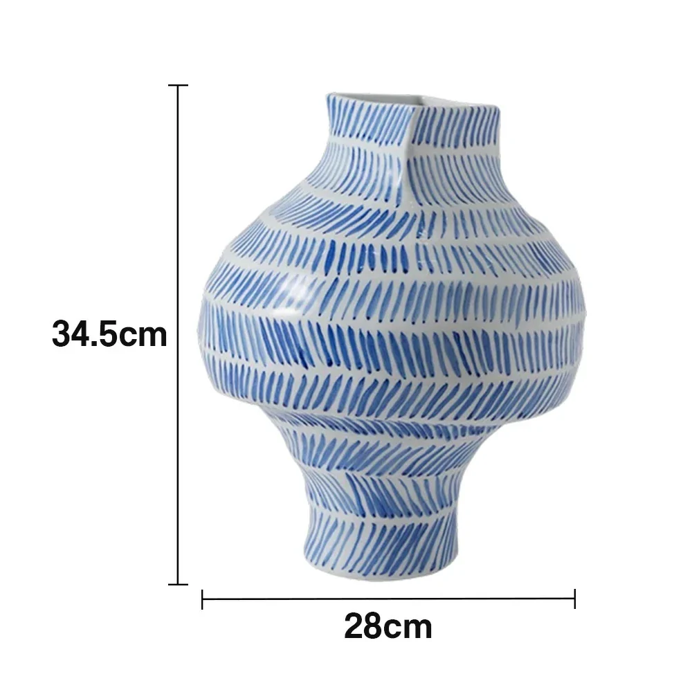 LIVARA Ceramic Vase Ornament Vintage Blue-and-White Aesthetic Decorative Display Matte Ceramic Handcrafted Textured Finish - Image 5