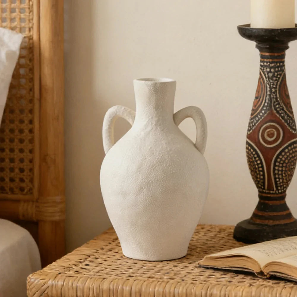 LIVARA Ceramic Vase Ornament French Vintage Style Artistic Home Decor Matte Ceramic Handcrafted Stone-Texture Finish - Image 2