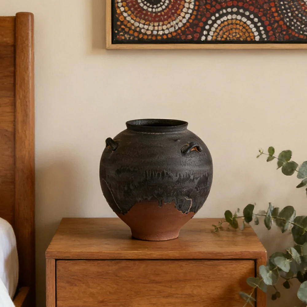 LIVARA Ceramic Vase Ornament Japanese Retro Black Tone Decorative Display Matte Ceramic Handcrafted Textured Finish - Image 2