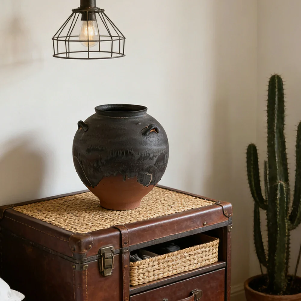 LIVARA Ceramic Vase Ornament Japanese Retro Black Tone Decorative Display Matte Ceramic Handcrafted Textured Finish - Image 4