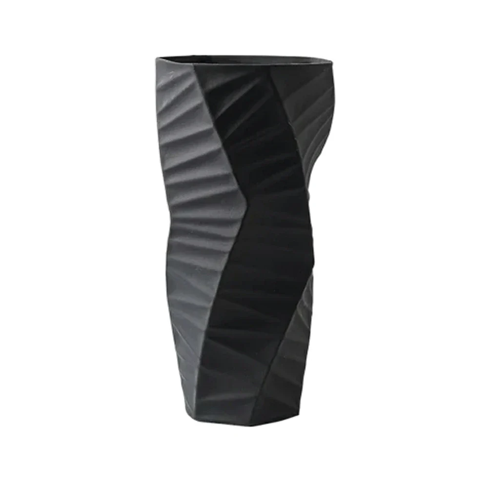 LIVARA Ceramic Vase Ornament Contemporary Minimal Design Artistic Home Display Matte Ceramic Handcrafted Stone-Texture Design - Black